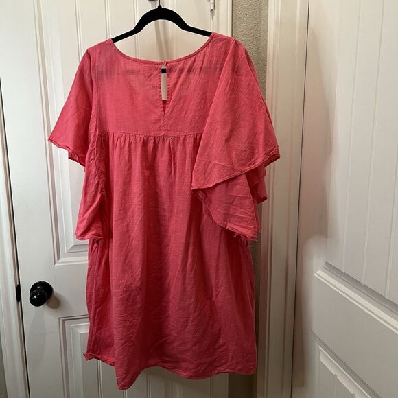 Old Navy Pink Cotton Flutter Wide Sleeve Keyhole Back Midi Dress Womens Size XL - Picture 6 of 12